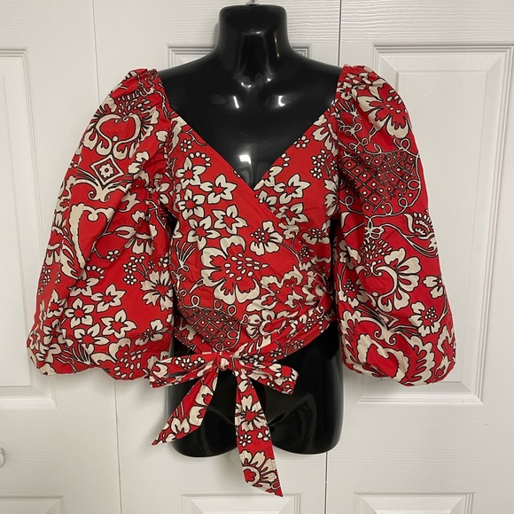 Rhode Floral Iris Crop Top Red Floral Print Womans Size Large - Picture 4 of 8
